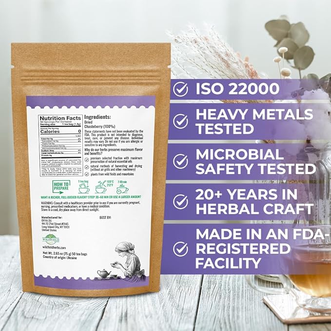 50 Bags Chaste Tree Berry Сhasteberry Tea Vitex Tea Herb (Vitex Agnus-Castus) - 50 Count 2 g Bags Chaste Tree Berry Herbal Vitex Sauzgatillo