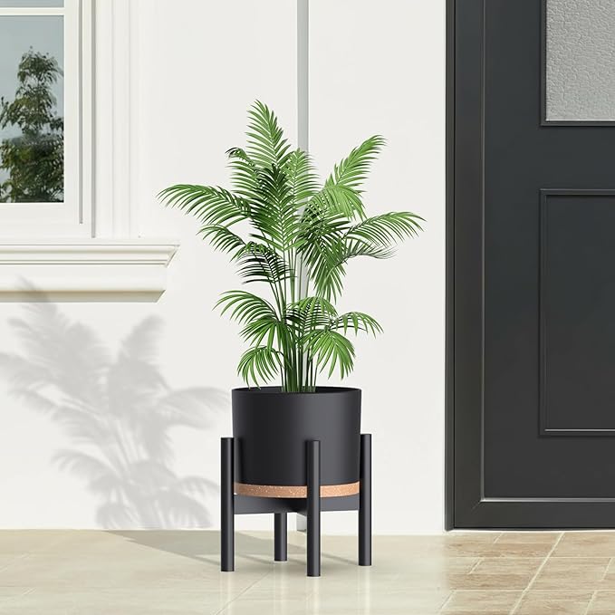 10/9/8 Inch Large Plant Pots with Drainage Holes and Trays, 3 Pack Modern Minimalist Cylinder Planters for Monstera, Snake Plant, Indoor Outdoor (Matte Black & Brown)