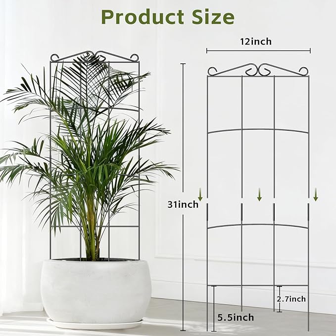 Trellis for Climbing Plants Indoor, 4 Pack 31'' Metal Plant Trellis Indoor for Potted Plants, Sturdy Plant Support Outdoor for Ivy Pothos Monstera Hoya Flower Vine, Rectangular Shape