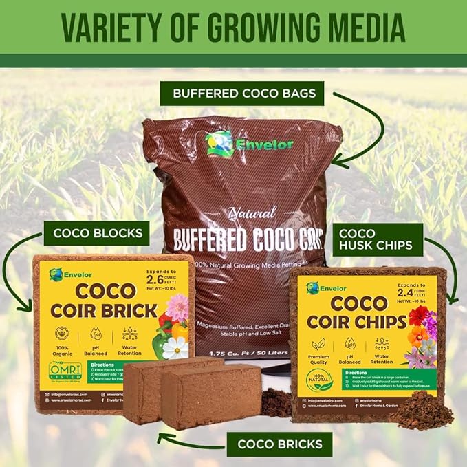 Coco Coir for Plants 3-Pack – 2.4 Gallons Compressed Coconut Coir Bricks, 10 lb. Organic, Low EC, pH Balanced Coco Peat for Indoor & Outdoor Gardening, Potting Soil, Indoor Plant Soil