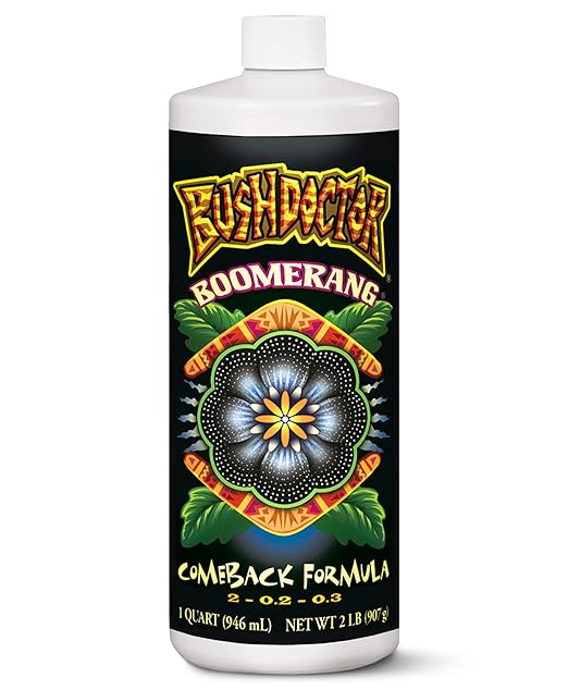 FoxFarm Bush Doctor Boomerang - 2-0.2-0.3 Comeback Formula - Microbial-Based Liquid Plant Fertilizer for Root Zone Support, Immediate Nutrient Uptake - Helps Plants Recover from Abiotic Stress-1 Quart