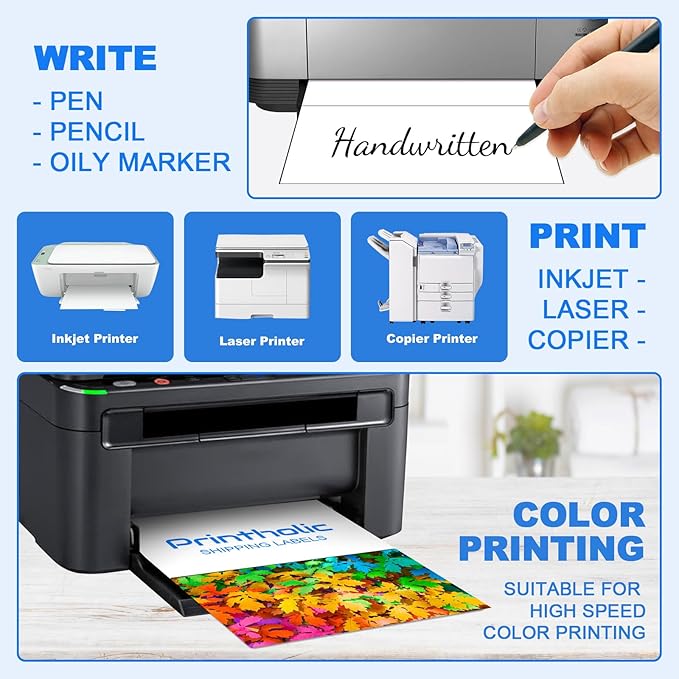 Printholic 1000 Half Sheet Self Adhesive Shipping Labels for Laser & Inkjet Printers - 500 Sheets, 2 per Page Shipping Labels, 8.5" x 5.5" Half Sheet Labels
