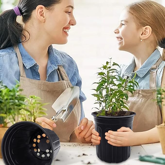 Anyumocz 120 Pcs 1 Gallon Plant Nursery Pots,Plastic Seed Starter Pots with Drainage Holes,Garden Flower Container Seedling Pot for Planting,Transplanting,Cuttings,Home Garden(Black)