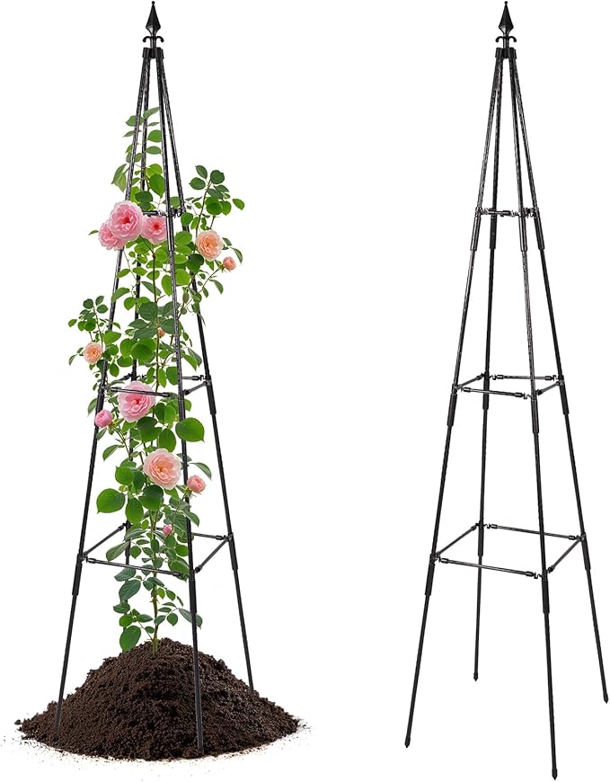 Garden Trellis for Climbing Plants Outdoor, 67" Tall Cucumber Trellis Tomato Plant Support for Climbing Vine, for Raised Bed, Black, 1 Pack