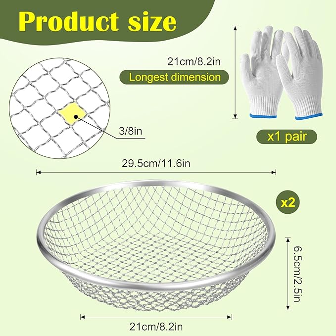 2PCS 3/8 Inch Mesh Soil Sifter for Gardening,Compost Sifter for 5 Gallon Buckets,Garden Sieve Rock Sifters for Captures Dirt Rocks Sawdust,Includes Gloves