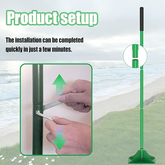Green Heavy Duty Steel Tamper, 10x10 Inch Head with 48-Inch Handle & Rubber Grip for Soil, Dirt, Gravel and Asphalt Compaction, Ideal Garden Landscaping & Paver Tool Trash Tamper