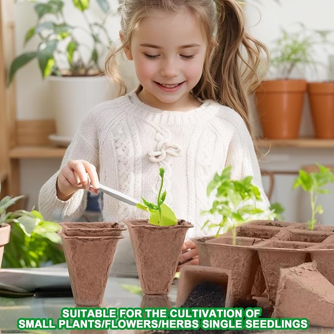 QDBNW 120 Cells Seed Starter Tray Kit, Biodegradable Peat Pots for Seedlings Trays, Plant Starter Seed Germination Kit with 20 Labels and 2 Transplant Tools (10, 120 Cells)