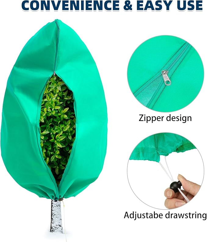 Homimp Plant Covers Freeze Protection, 4 Pack Frost Covers with Zipper Drawstring (71" x 47.3") Plant Protection Cover Bags for Outdoor Winter Frost Cold Weather Shrubs Trees Jacket Covers(Green)