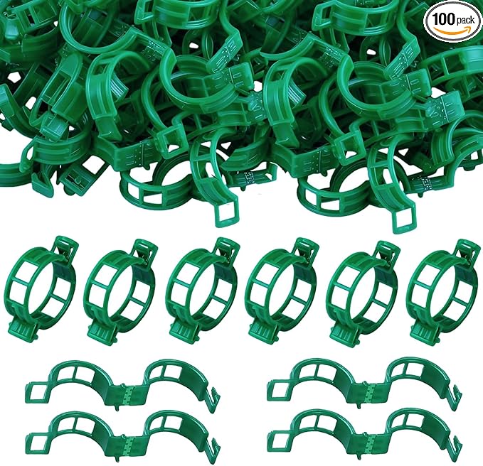 100pcs Plant Support Clips - Tomato Clips for String Trellis, Grape Vine Clips for Garden Netting Climbing Plants, Secured Plastic Plant Clip for Fixing Stem and Vine (100, Green)