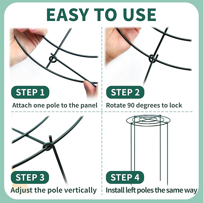 8 Sets Peony Support Cage,12"Diax24"High Heavy Duty Metal Plant Support,Grow Through Hoops Grids with 4 Thickened 4mm Legs,Strong Support Brace for Heavy Blossoms,Flower Support Ring for Peonies,Rose