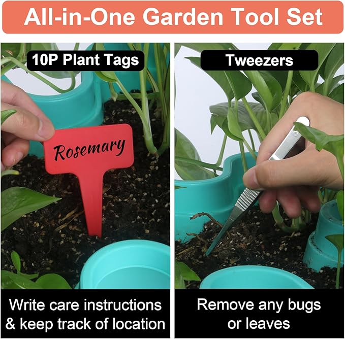 DUNCHATY Stackable Vertical Garden Planter with Tool Set, Self Watering 7 Tier Herb Planter for Indoor/Outdoor Growing, Teal