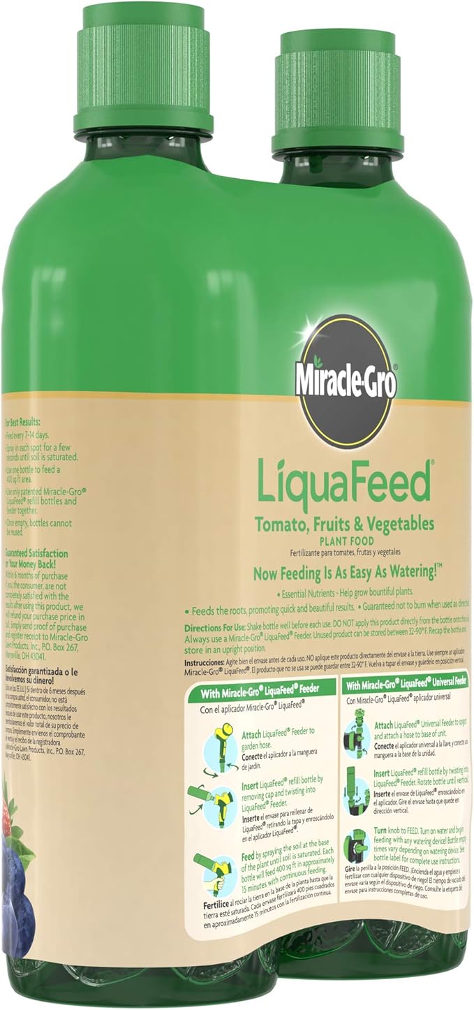 Miracle-Gro LiquaFeed Tomato, Fruits and Vegetables Plant Food, For In-Ground and Container Plants, 16 oz., 2-Pack