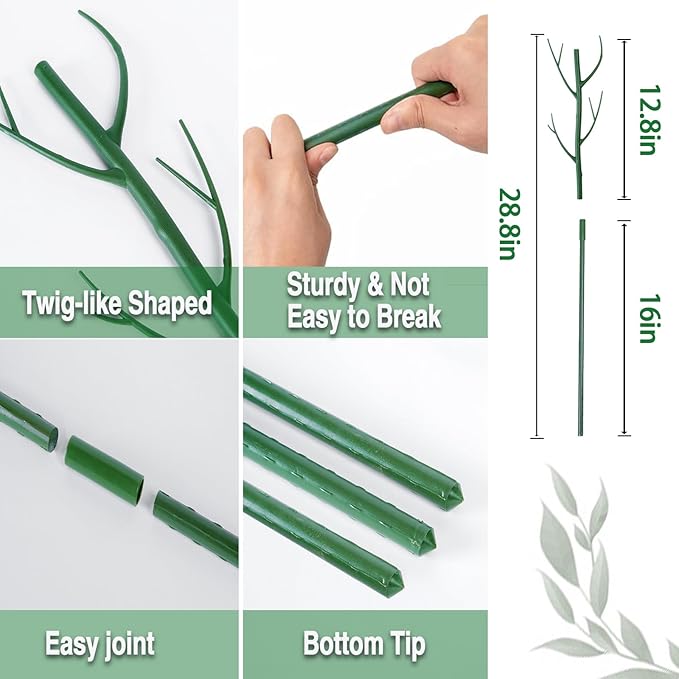 6-Pack Twig Plant Support Stakes Set with Blending Design, 28.8-Inch Towers for Indoor/Outdoor Plants
