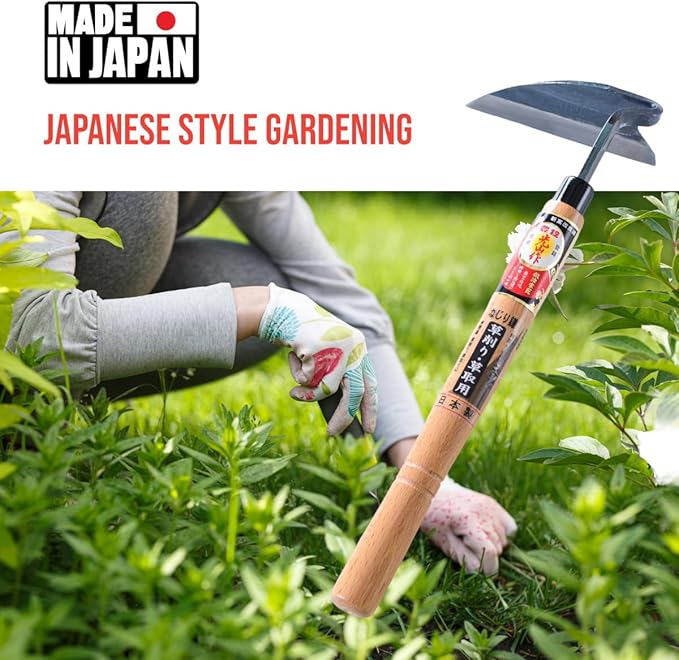 HONEN Japanese Nejiri Kama Weeding Sickle, Sharp Composite Steel Hand Weeder for Precise Weed Removal in Tight Spaces, Wood Handle, Made in Japan