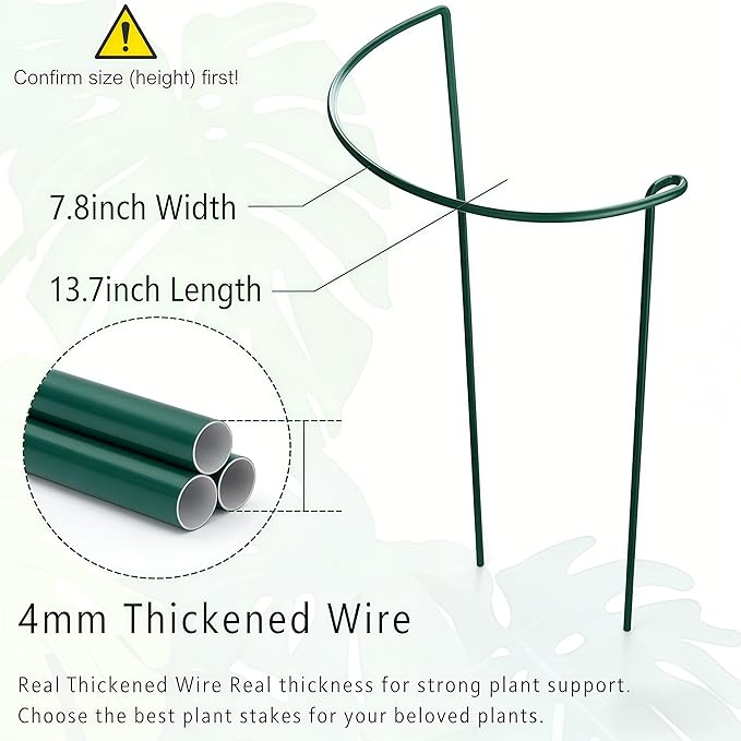 TUKIU 6 Pack 13 Inch Plant Stakes, Metal Peony Cages and Supports, Garden Stakes Plant Support Cage, Plant Support Ring Border for Peony Tomato,Hydrangea,Flower Indoor Outdoor (7.8" W x 13" H)