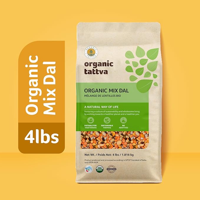 Organic Tattva Mix Dal (4 lbs) - Unpolished Lentils Organic, Gluten Free, Vegan & Kosher - High Protein Split Beans, Peas, Lentils Dry Mix - Pure Plant Based Nutrition - USDA Certified Legumes