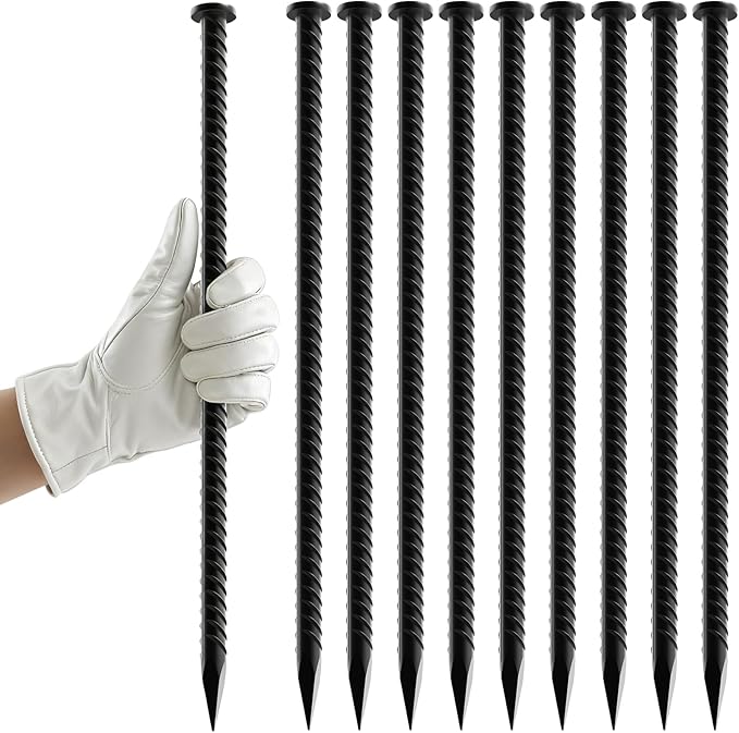 Rebar Stakes - 14 inch Metal Spikes for Asphalt 1/2 Inch Diameter 10 Pack Anchor Kit Galvanized Steel Ground Stakes for Parking Curbs, Speed Bumps, Wheelchair Ramps, Cable Protectors, Cord Covers