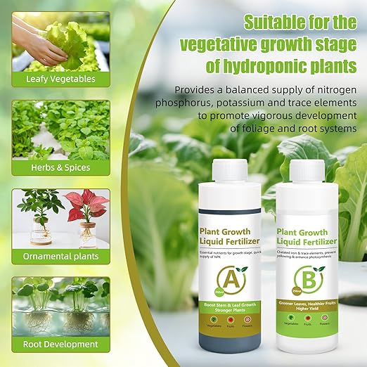 250ml Hydroponic Plant Food Nutrients, Indoor Herb Hydroponics Growing System General Plant Food A and B Fit for Vegetables, Fruits, Flowers。