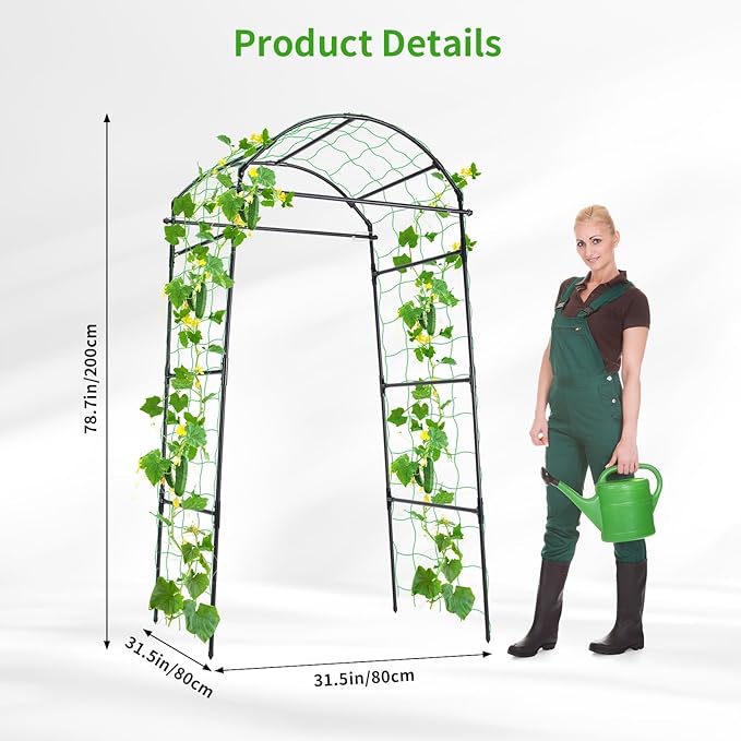 Cucumber Trellis, 6.7ft Tall Garden Arch Trellis for Climbing Plants Outdoor Arbor Support Vine Vegetable Tomato Bean Pea Grape Squash Pumpkin Cucumber Raised Bed, Lightweight, Black