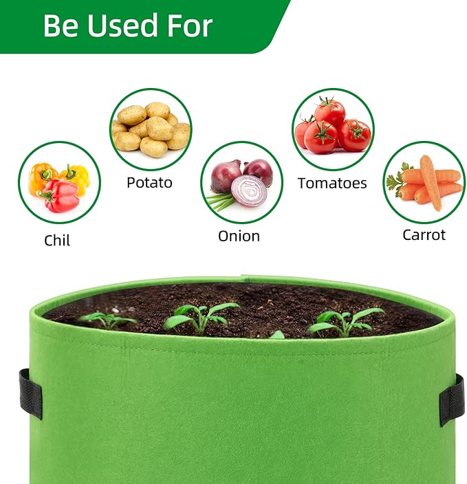 6-Pack 10 Gallon Grow Bags, Thickened Nonwoven Fabric Gallon Pots, Potato Growing Bags, Garden Fabric Grow Bags with Flap and Handles, Vegetable Grow Pots 6 Pack