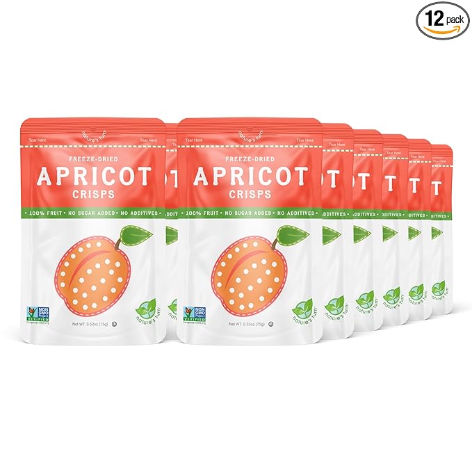 Nature’s Turn Freeze-Dried Fruit Crisps – Healthy, Gluten-Free, Crispy & Delicious, Plant-Based Snack, Ideal for Cereal, Smoothies, School Lunches, & On-the-Go, Sour Apricot, Bags of 12 (0.53 oz Each)