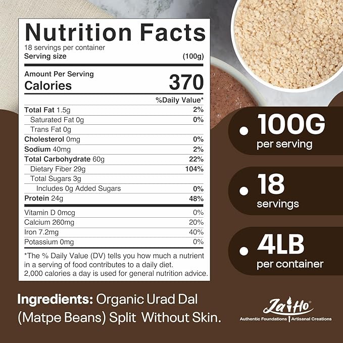 Jai Ho Certified Organic Urad Whole Dal (Matpe Beans) with Skin 4 lb - USDA Organic | Non-GMO | Chemical-Free | Premium Quality Kosher | (Urad Whole Dal (Matpe Beans Skin))