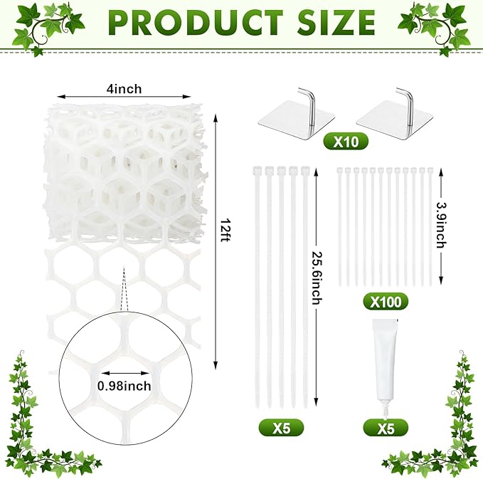 Downspout Rain Gutter Trellis Kit Plastic Downspout Trellis for Climbing Plants Outdoor White Lattice Vertical Wall Decor for Room Patio Garden(117 Pcs,144 x 4 Inches)