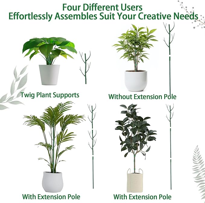 6-Pack Twig Plant Support Stakes Set with Blending Design, 28.8-Inch Towers for Indoor/Outdoor Plants