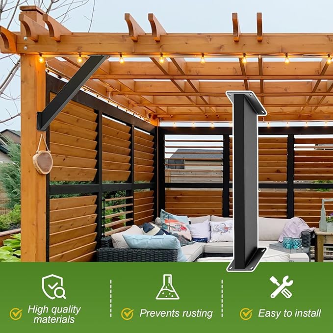 4Pcs 45 Degree Angle Support Brackets, 45° Heavy Duty Connector Brace Bracket Kit for 4 "x 4" (Actual: 3.15''x3.15''), Wooden Structures Support for Gazebos, Tree Houses, Cabins and Patios DIY Kit