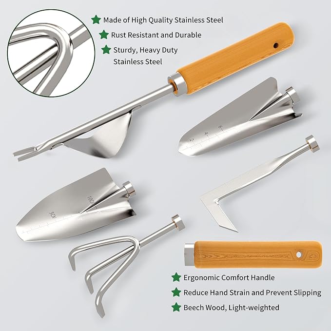 Gardening Tools 20-Piece Complete Gardening Essentials, Heavy Duty Garden Hand Tools Stainless Steel Ergonomic Rust-Proof Garden Tool Set - Ideal Gardening Gifts for Women Men Beginners Gardeners