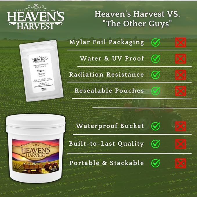 Heaven’s Harvest “10 Year Garden” Survival Seed Bank Kit | Over 50k Non GMO Heirloom Vegetable Survival Seeds + 2 Free Bonus Items: Clyde’s Garden Planner + Seed Vault Storage Drum for 10 Year Storage