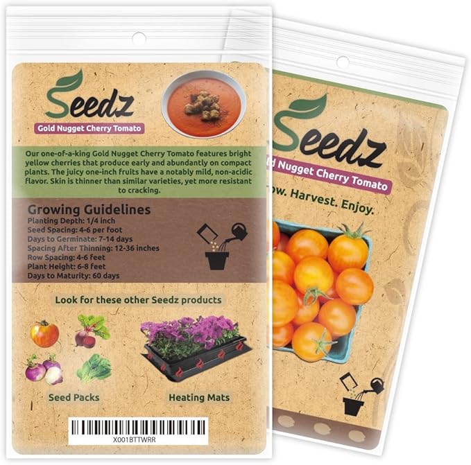 Organic Tomato Seeds, APPR. 75, Gold Nugget Cherry Tomato, Heirloom Vegetable Seeds, Certified Organic, Non GMO, Non Hybrid, USA