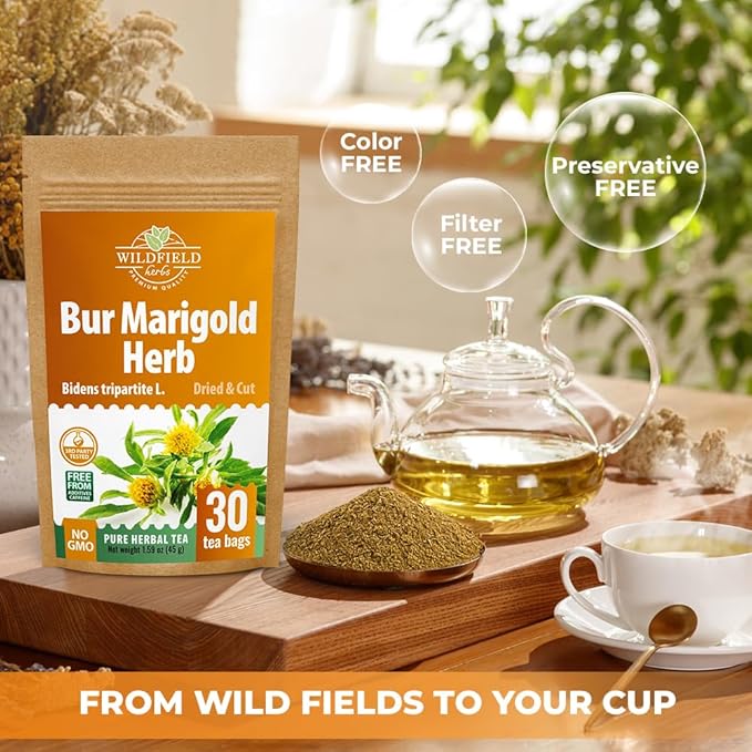 30 Bags Dried Marigold Bur Marigold Herb Tea Marygold Tea (Bidens Tripartita L.) - 30 Count 2 g Bags 100% Chereda Bur-Marigold Cáñamo Acuático