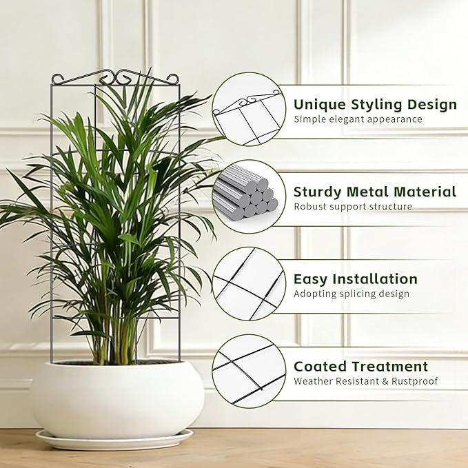 Trellis for Climbing Plants Indoor, 4 Pack 31'' Metal Plant Trellis Indoor for Potted Plants, Sturdy Plant Support Outdoor for Ivy Pothos Monstera Hoya Flower Vine, Rectangular Shape