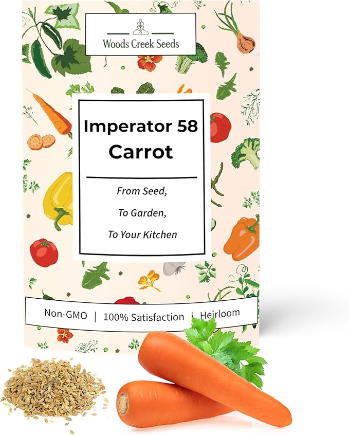 Woods Creek Seeds: Imperator 58 Carrot Seeds for Planting - Over 1,000 Heirloom Carrot Seed Pack - Non-GMO Carrots Seeds for Planting Outdoors or Indoors - Beginner Friendly Vegetable Gardening