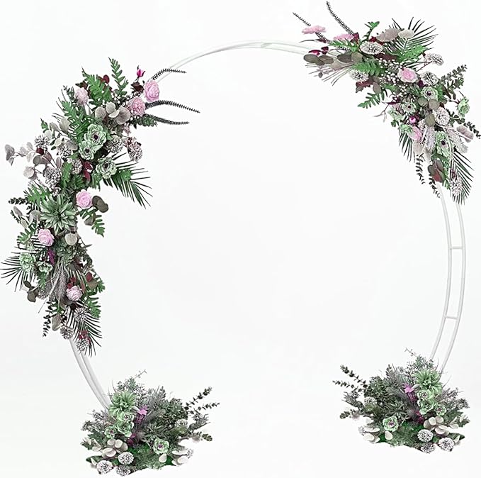 Metal Arch for Ceremony,6.5 Feet Double Round Backdrop Stand,Circle Balloon Arch Stand with Base for Wedding Birthday Party Baby Shower Decoration,Indoor and Outdoor,White