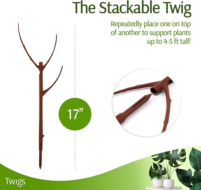 Stackable Plant Support Stakes, Indoor & Outdoor Houseplant Stem Support, Garden Accessories, Durable Trellis Alternative for Climbing & Potted Plants - Begonia Red, 3 Pack, 17" L