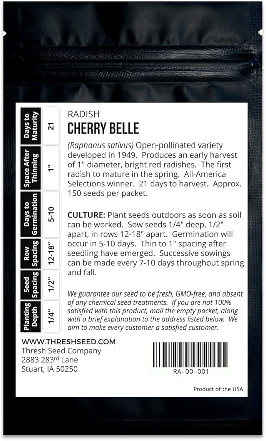 Cherry Belle Red Radish - 150 Seeds - Heirloom & Open-Pollinated Variety, Easy-to-Grow & Fast-Growing, Non-GMO Vegetable Seeds for Planting Indoors or Outdoors in The Home Garden, Thresh Seed Company