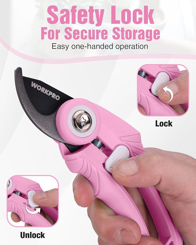 WORKPRO 2 Pack Garden Pruning Shears, 6.9" Bypass & Straight Shears, Premium Gardening Clippers for Flowers, Plants, and Fruit Trimming, Pink