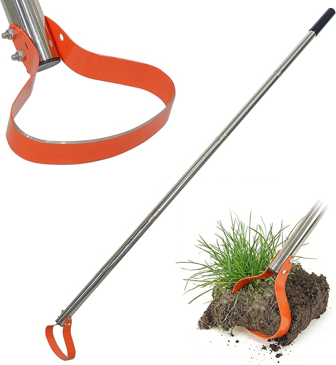63-Inch Stirrup Hoe Garden Tool - Action Hoe with 15° Sharp Spring Steel Blade & Anti-Loosening Nut, Adjustable Long Handle Weeding Tool for Flower Beds, Yard, and Farm Weeding