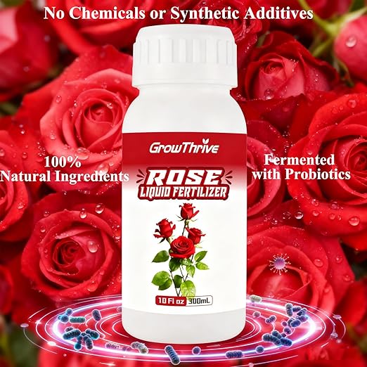 Rose Liquid Fertilizer 10 oz – Organic Rose Plant Food with Probiotics, Natural Flower Fertilizer for Bigger Blooms, Greener Leaves & Healthy Roots – Concentrated 1:400 Formula