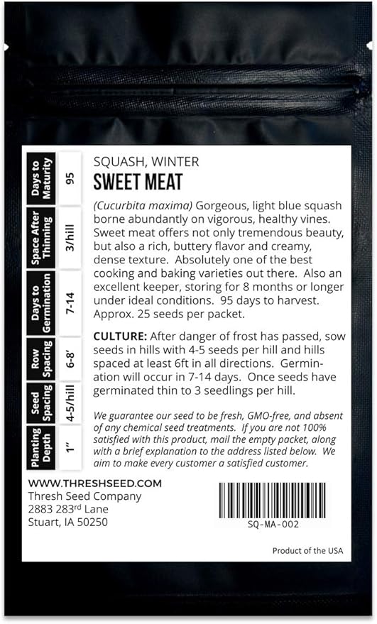 Sweet Meat Blue Winter Squash - 25 Seeds - Heirloom & Open-Pollinated Variety, Easy-to-Grow, Non-GMO Vegetable Seeds for Planting Outdoors in The Home Garden, Thresh Seed Company
