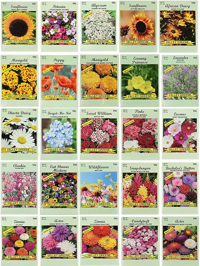 Set of 25 Flower Seed Packets - Flower Seeds in Bulk - 15 or More Varieties Available - Great for Creating Colorful Gardens (25)