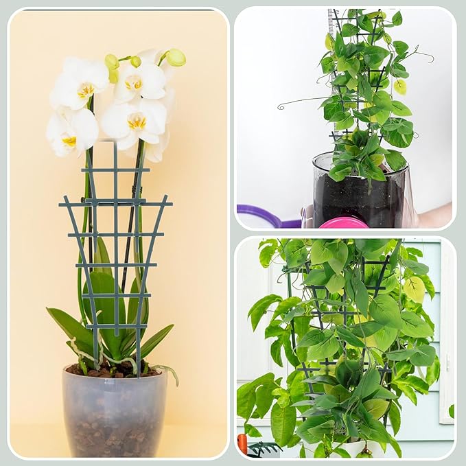 Plant Supports for Potted Plants Indoor, 4 Pack 10in Mini Indoor Plant Trellis Green Coated Flower Pot Trellis for Vine Ivy Flower, Climbing Plants Indoors for Indoors Outdoor Houseplants