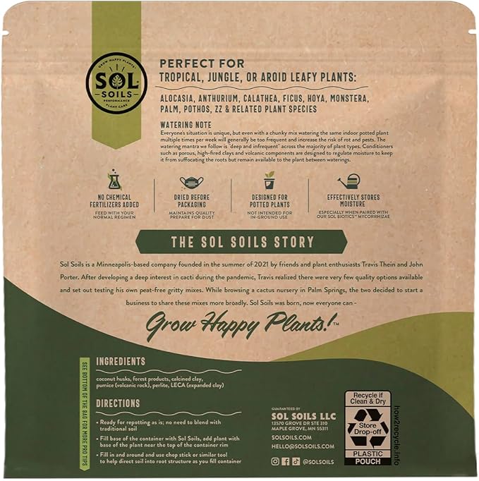 Sol Soils Chunky Houseplant Mix - Fast Draining Soil for Indoor Plants with Coco Coir Chips, Perlite, & Pumice, 10 Quart