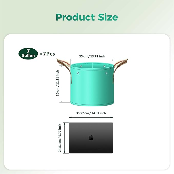 SPONDWILD 7 Pcs 7 Gallon Grow Bags, PE Garden Grow Bags for Plants with Branch-Binding Holes and Bottom Drain Holes, Ideal for Vegetables, Strawberries and Flowers