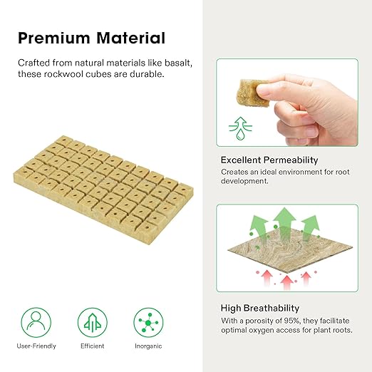 VIVOSUN 1 Inch Rockwool Cubes, 100 Plugs Grow Cubes for Hydroponics, Cuttings, Cloning, Plant Propagation, Seed Startling