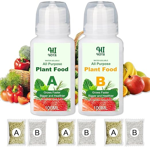 Hydroponics Nutrients (800ml Total), Plant Food A & B for Hydroponic Growing Systems and Indoor Plants, Growing System Accessories for Vegetables Fruits Flowers Thrive
