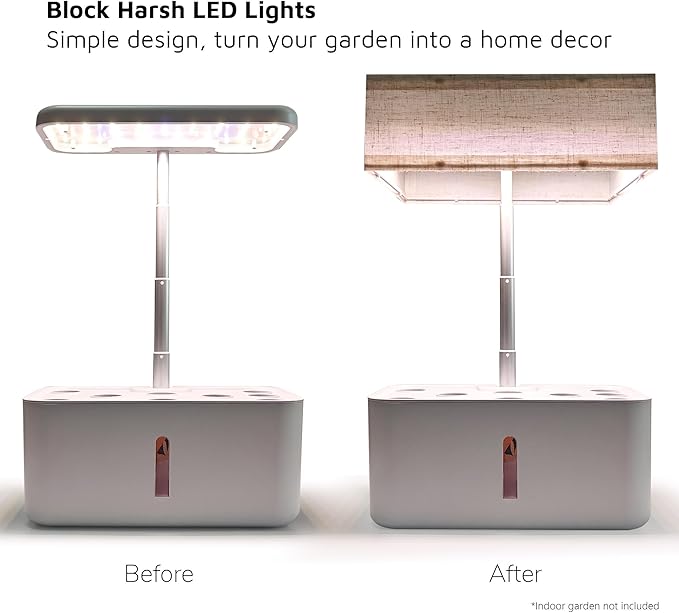 Lamp Shades for Indoor Hydroponic Garden, Light Diffuser Compatible with Aerogarden Harvest 2.0 Harvest, GardenCube and other 6/8 Pods Hydroponics System, 10.6" Square, Linen (Beige)