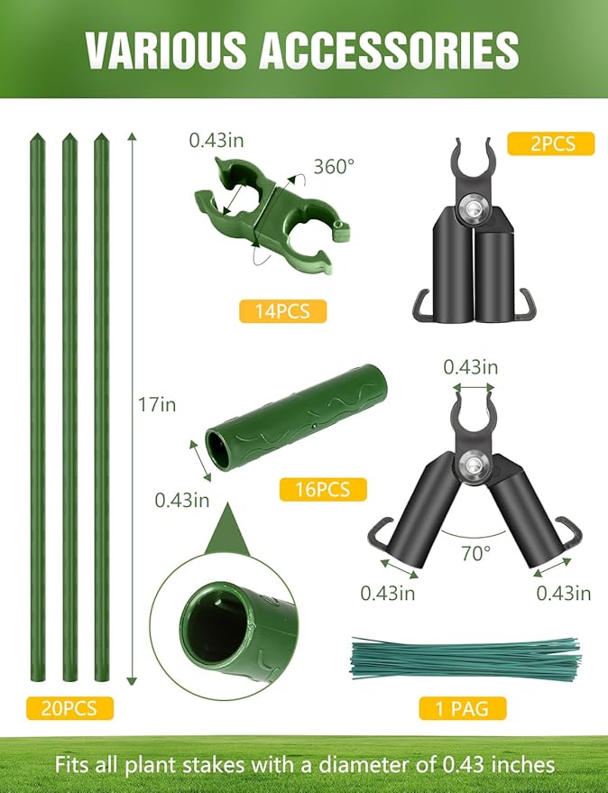 Joyhalo 20 Pack 17 in Modular Garden Trellis Kit Cucumber Trellis, DIY 4ft 5ft 6ft 7ft 8ft Tomato Stakes, Garden Plant Stakes, Versatile Ues for Supporting Tomatos Grapes Outdoor Plants